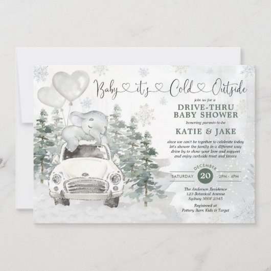 Winter Elephant Snowy Forest rijden met het Baby s Kaart (Voorkant)