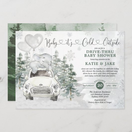 Winter Elephant Snowy Forest rijden met het Baby s Kaart (Voorkant / Achterkant)