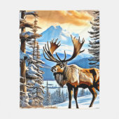 Winter Elk Majesty Design Fleece Deken (Voorkant)