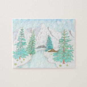 Winter en altijdgroene glanzende poster legpuzzel