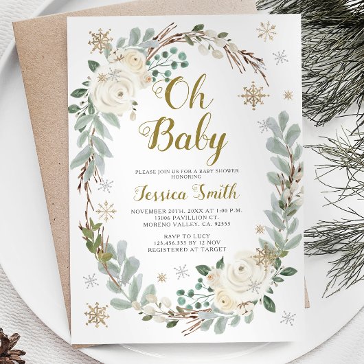 Winter en gouden Baby Kerst Baby shower Kaart