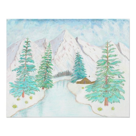 Winter en Groene Bomen Glanzende Poster (Voorkant)