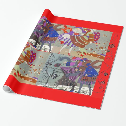 WINTER EN HERFST ART DECO BEAUTY MODE ,red Cadeaupapier (Uitgerold)