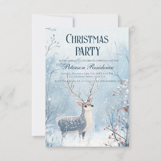 Winter en rendier licht blauw kerstfeest kaart (Voorkant)