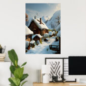 Winter en sneeuw in het dorp | AI Art. Poster (Thuiskantoor)