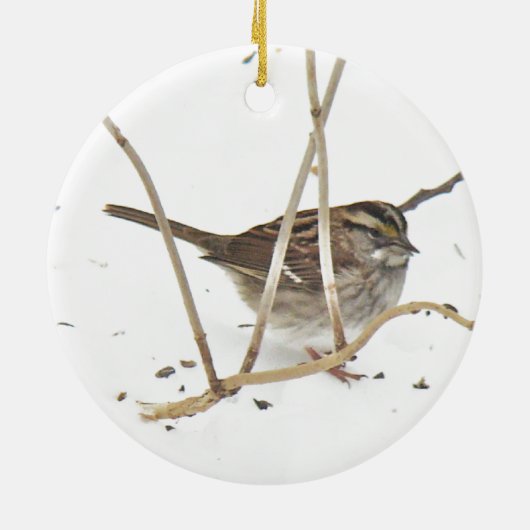 Winter en Sparrow Keramisch Ornament (Achterkant)