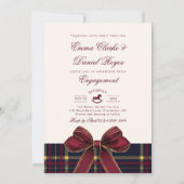 Winter Engagement party Christmas Plaid Red Bow Kaart (Voorkant)