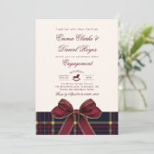Winter Engagement party Christmas Plaid Red Bow Kaart (Staand voorkant)