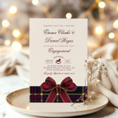 Winter Engagement party Christmas Plaid Red Bow Kaart
