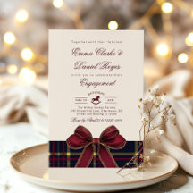 Winter Engagement party Christmas Plaid Red Bow