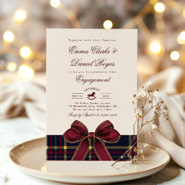 Winter Engagement party Christmas Plaid Red Bow Kaart
