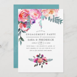 Winter Engagement Party Floral Invitation Kaart