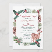 Winter Engagement Party Red Kerstbruiloft Deer Kaart (Voorkant)