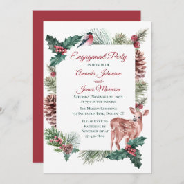 Winter Engagement Party Red Kerstbruiloft Deer Kaart
