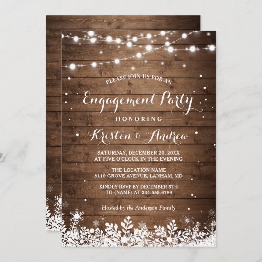 Winter Engagement Party Snowflakes String Lights Kaart (Voorkant / Achterkant)