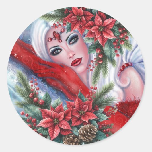 Winter engel Kerstmis Ronde Sticker (Voorkant)
