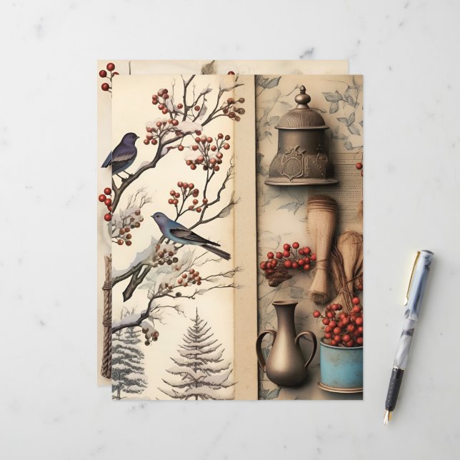  Winter Ephemera Scrapbook Papier (Voorkant / Achterkant in situ)