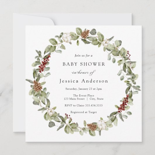 Winter Eucalyptus Baby Shower Uitnodiging (Voorkant)