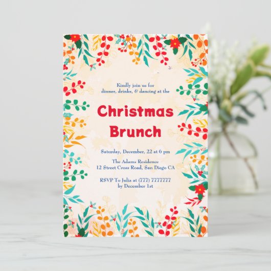 Winter Eucalyptus Pine Poinsettia Kerstbrunch Kaart (Staand voorkant)