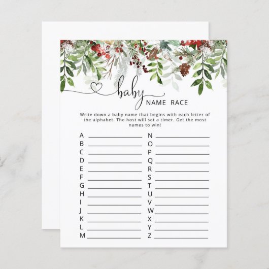 Winter evegreen baby name race game (Voorkant / Achterkant)