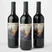 Winter Evening Snow Forest Twilight-schemering Nig Wijn Etiket (Flessen)