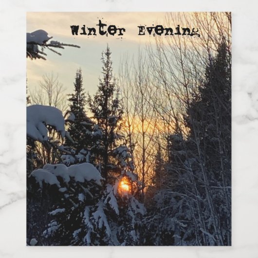 Winter Evening Snow Forest Twilight-schemering Nig Wijn Etiket (Enkel label)