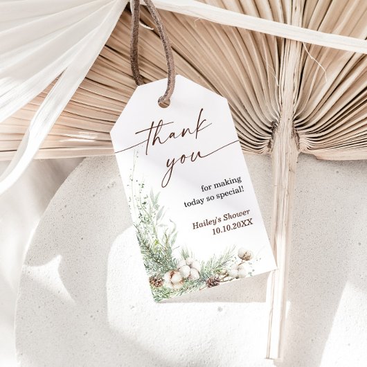 Winter Evergreen Baby shower Favoriet Tag Cadeaulabel