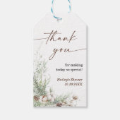 Winter Evergreen Baby shower Favoriet Tag Cadeaulabel (Voorkant)