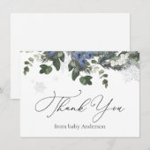 Winter Evergreen Blauwe Baby Shower Bedanktkaarten Bedankkaart (Voorkant / Achterkant)