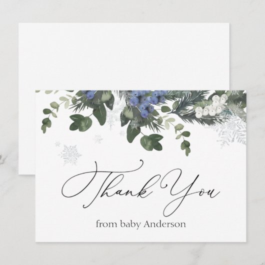 Winter Evergreen Blauwe Baby Shower Dankjewel Bedankkaart (Voorkant / Achterkant)