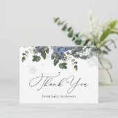 Winter Evergreen Blauwe Baby Shower Dankjewel Bedankkaart (Staand voorkant)