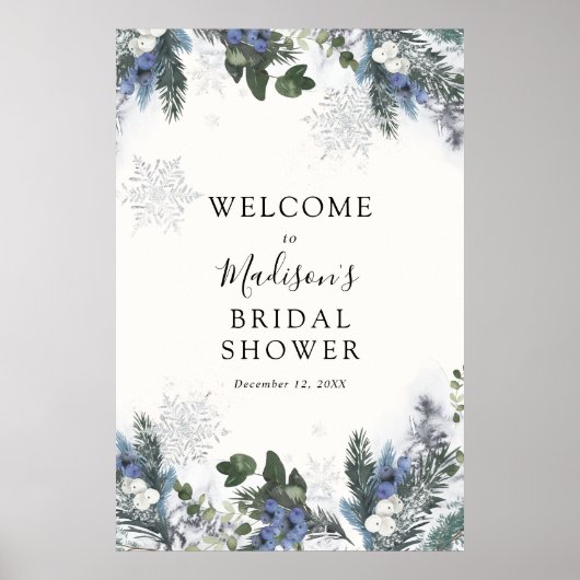 Winter Evergreen Blauwe Bruidsfeest Verwelkomingsb Poster (Voorkant)