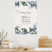 Winter Evergreen Blauwe Bruiloft Feestelijke Welko Poster (Keuken)