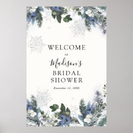 Winter Evergreen Blauwe Bruiloft Welcome Bord Poster