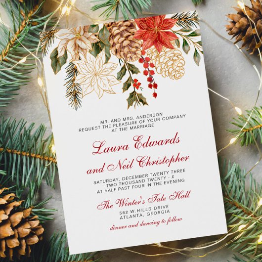 Winter Evergreen Bloemen Bruiloft Kaart