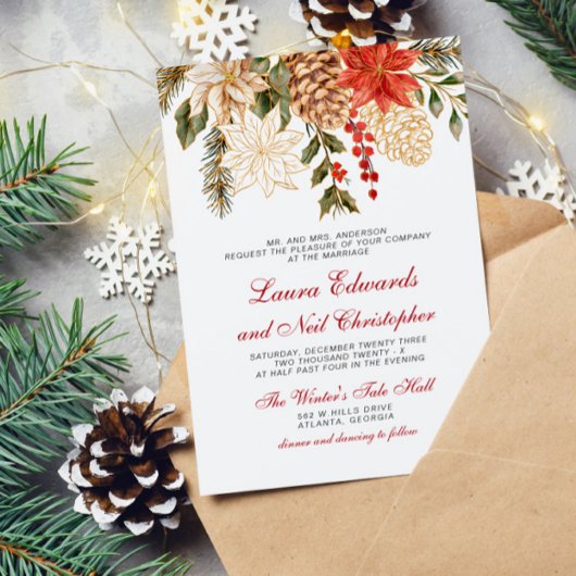 Winter Evergreen Bloemen Bruiloft Kaart