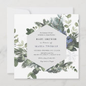 Winter Evergreen Blue Baby shower Uitnodiging (Voorkant)
