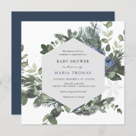 Winter Evergreen Blue Baby shower Uitnodiging