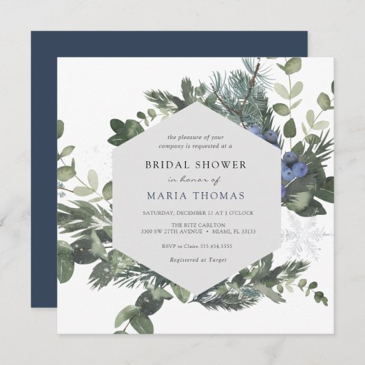Winter Evergreen Blue Bridal Shower Kaart (Voorkant / Achterkant)