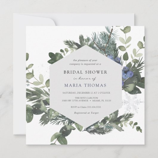 Winter Evergreen Blue Bridal Shower Kaart (Voorkant)
