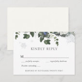 Winter Evergreen Blue Weddenschap RSVP Kaart (Voorkant / Achterkant)