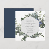 Winter Evergreen Blue Wedding Invitation Kaart (Voorkant / Achterkant)