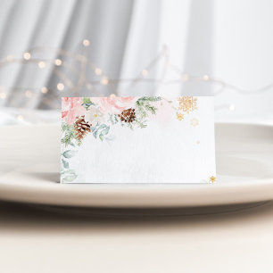 Winter evergreen blush roze voedsellabel plaatskaartje