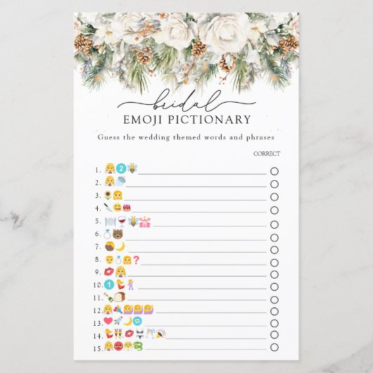 Winter Evergreen Bruids Emoji Pictionary Game (Voorkant)