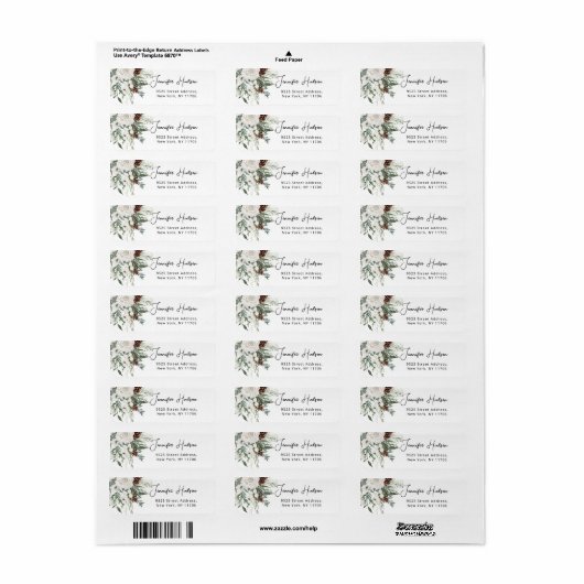Winter evergreen bruiloft Return Label (Full Sheet)