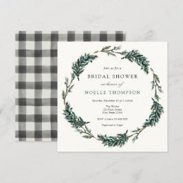 Winter Evergreen Buffalo Plaid Vrijgezellenfeest Kaart