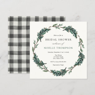 Winter Evergreen Buffalo Plaid Vrijgezellenfeest Kaart
