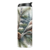 Winter Evergreen Chickadee Bird Waterverf Tumbler Thermosbeker (Gedraaid links)
