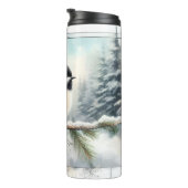 Winter Evergreen Chickadee Bird Waterverf Tumbler Thermosbeker (Geroteerd rechts)