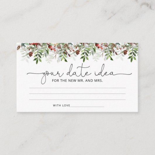 Winter evergreen Date night ideeën. Datum jar Informatiekaartje (Voorkant)